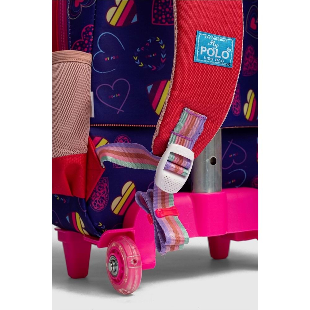 2217-My Polo Anatomik Sırt Yapılı Unisex Işıklı Tekerlekli İlkokul Çantası - NKT02217-Pembe-Mor-TEKEBAT