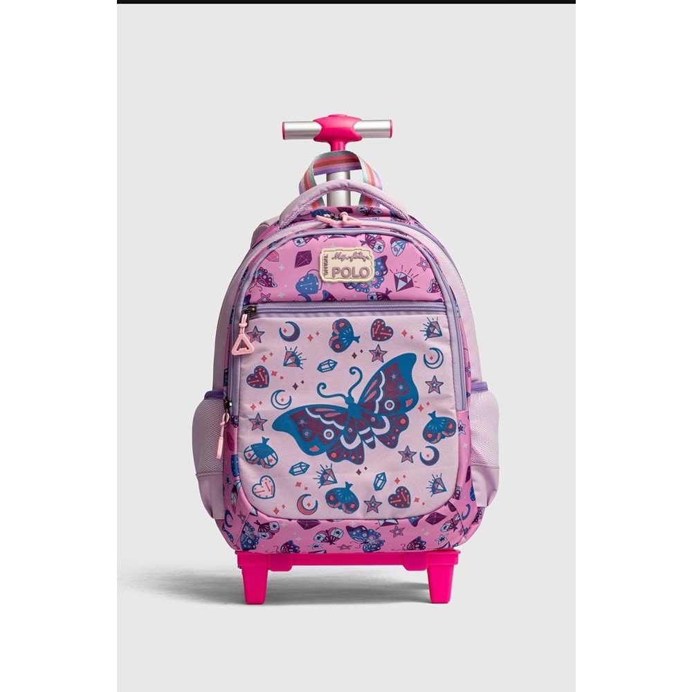 2217-My Polo Anatomik Sırt Yapılı Unisex Işıklı Tekerlekli İlkokul Çantası - NKT02217-Pembe-Mor-TEKEBAT