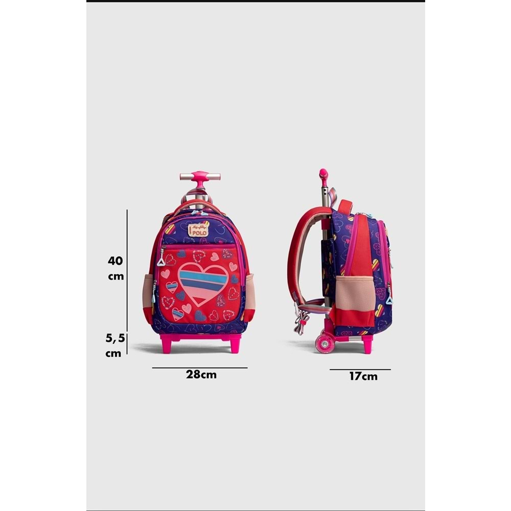 2217-My Polo Anatomik Sırt Yapılı Unisex Işıklı Tekerlekli İlkokul Çantası - NKT02217-yeşil-TEKEBAT