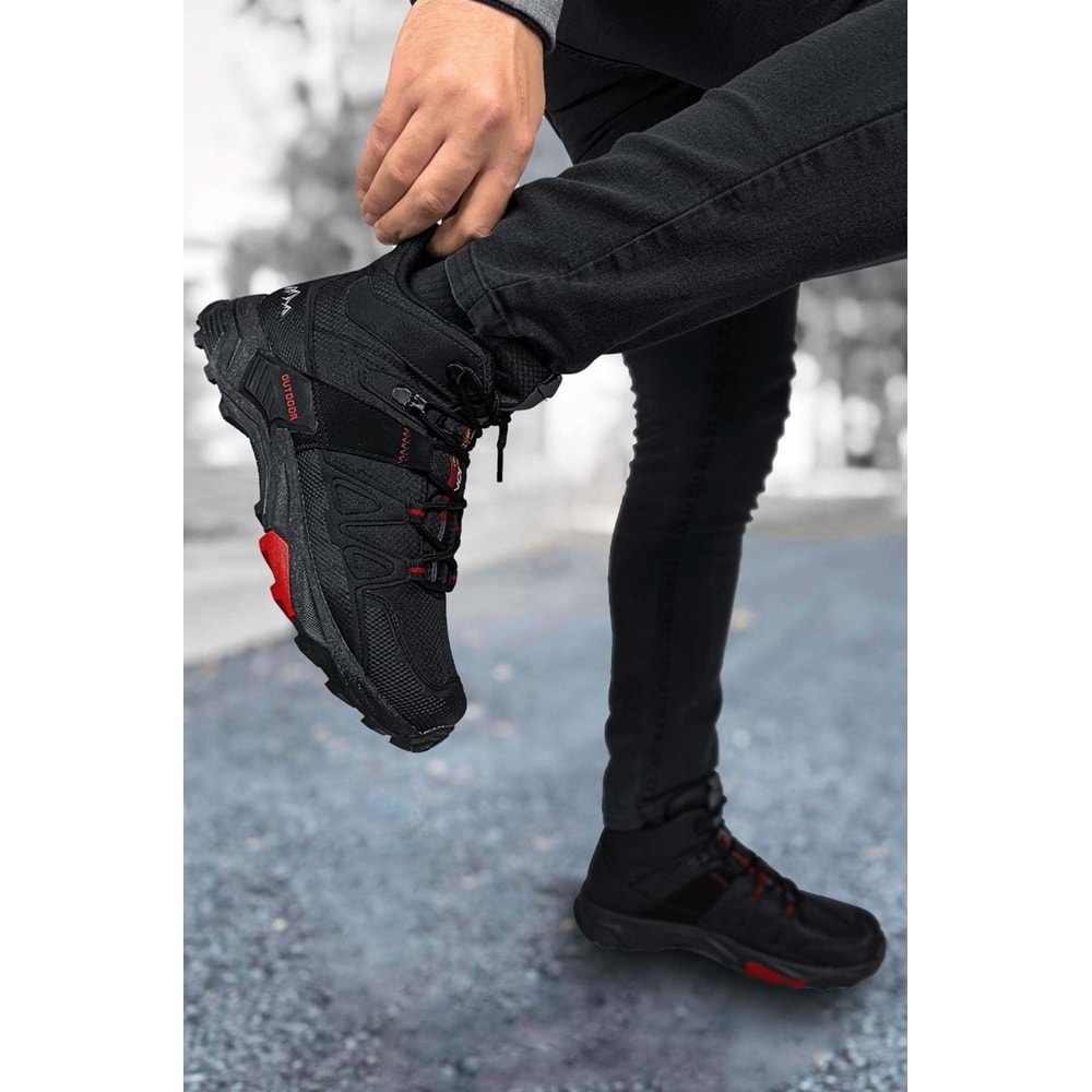 2222-Forza Anatomik Kaydırmaz Tabanlı Soft Shell Outdoor Trekking Erkek Bağcıklı Spor Bot - NKT02222-siyah-kırmızı-41