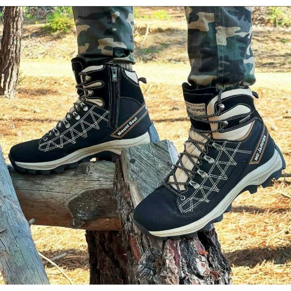 2224-Jamper Anatomik Kaydırmaz Tabanlı Soft Shell Outdoor Trekking Erkek Fermuarlı Spor Bot - NKT02224-Tarçın-43