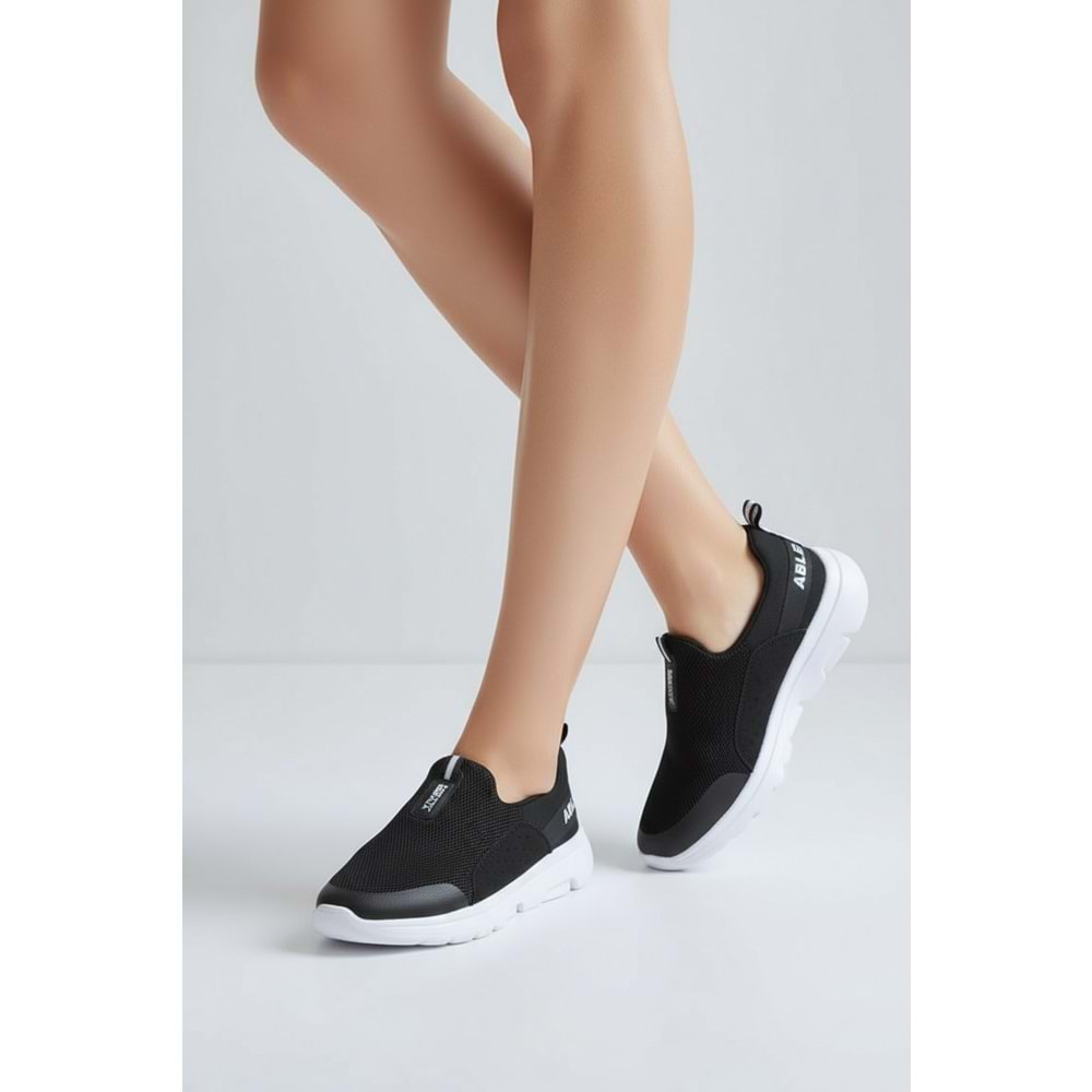 2231-Bestof Anatomik Tabanlı Ultra Hafif Bağcıksız Unisex Yürüyüş Ayakkabısı - NKT02231-siyah-beyaz-37