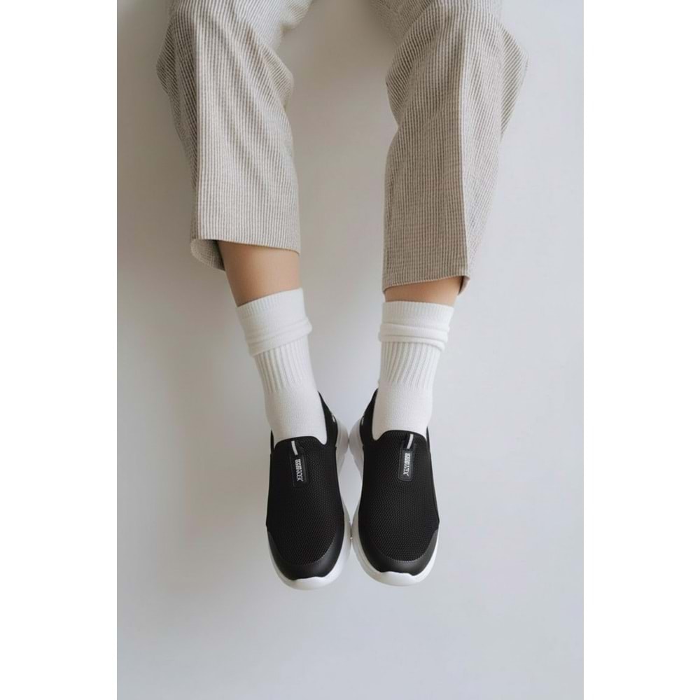 2231-Bestof Anatomik Tabanlı Ultra Hafif Bağcıksız Unisex Yürüyüş Ayakkabısı - NKT02231-siyah-beyaz-37