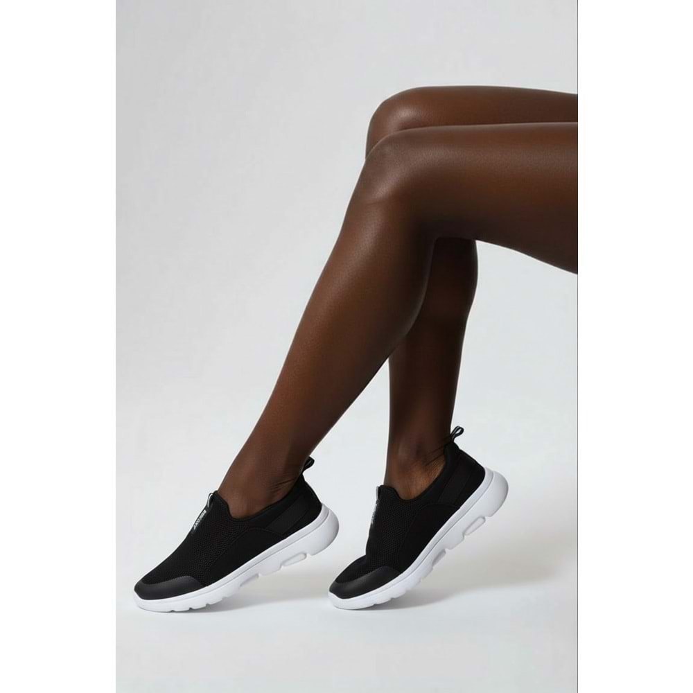 2231-Bestof Anatomik Tabanlı Ultra Hafif Bağcıksız Unisex Yürüyüş Ayakkabısı - NKT02231-siyah-beyaz-37