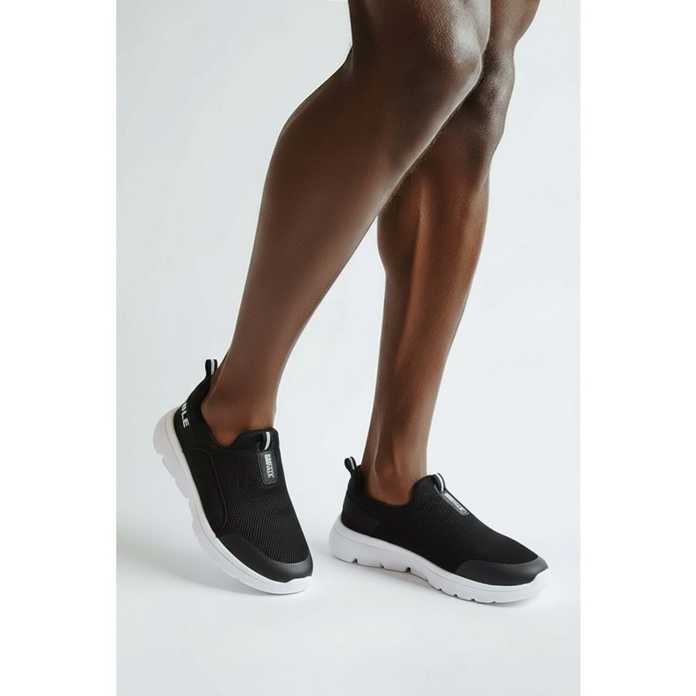 2231-Bestof Anatomik Tabanlı Ultra Hafif Bağcıksız Unisex Yürüyüş Ayakkabısı - NKT02231-siyah-beyaz-37