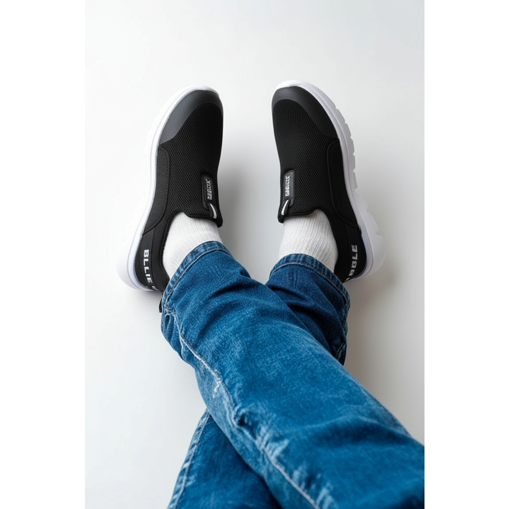 2231-Bestof Anatomik Tabanlı Ultra Hafif Bağcıksız Unisex Yürüyüş Ayakkabısı - NKT02231-siyah-beyaz-39