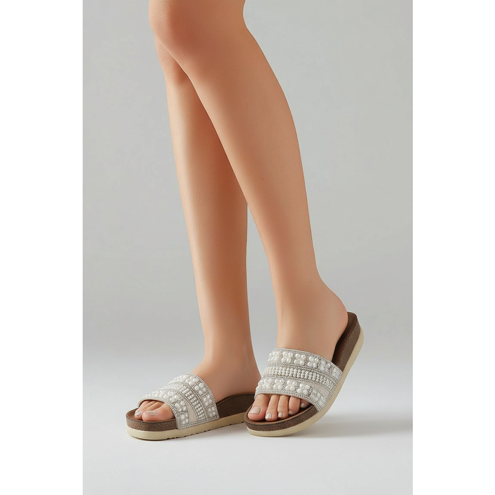 2232-Pien Anatomik Mantar Tabanlı Boncuklu Kadın Terlik - NKT02232-sedef-38