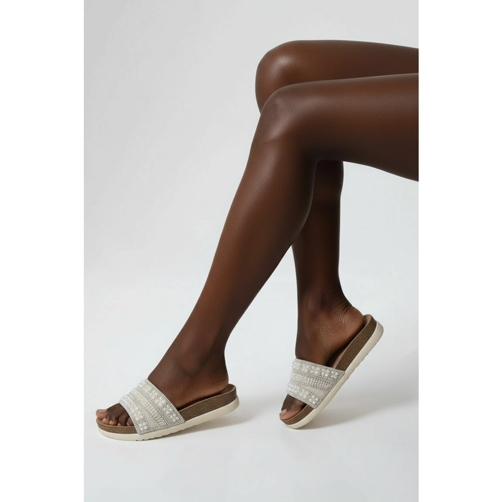 2232-Pien Anatomik Mantar Tabanlı Boncuklu Kadın Terlik - NKT02232-sedef-38