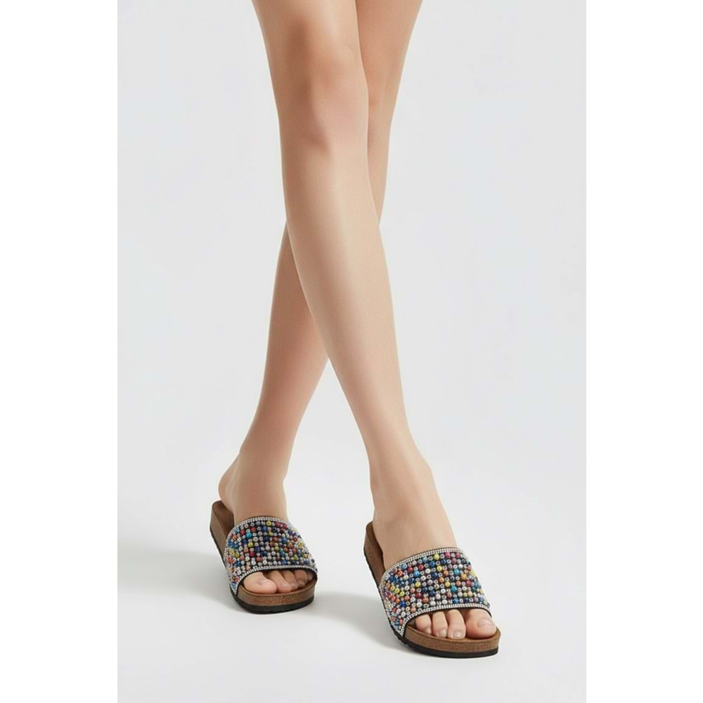 2232-Pien Anatomik Mantar Tabanlı Boncuklu Kadın Terlik - NKT02232-siyah-39