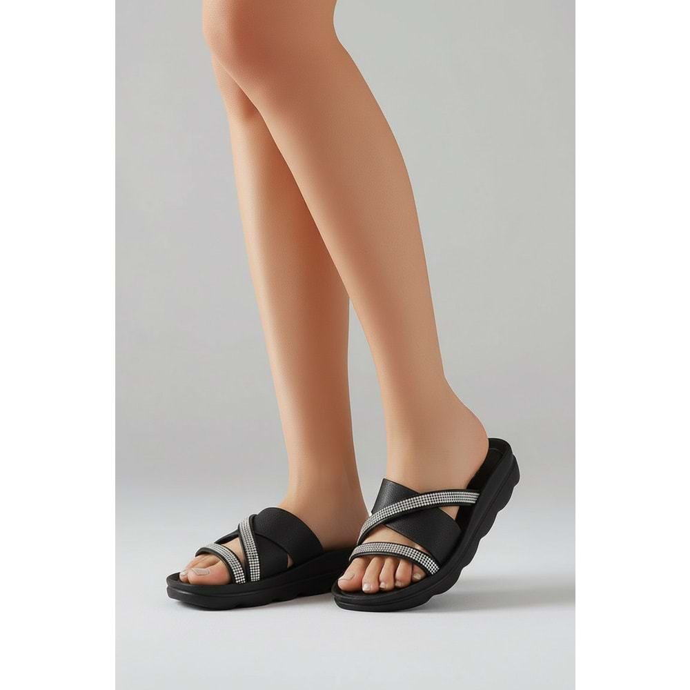 2233-Voga Anatomik Tabanlı Kadın Günlük Terlik - NKT02233-siyah-gümüş-40