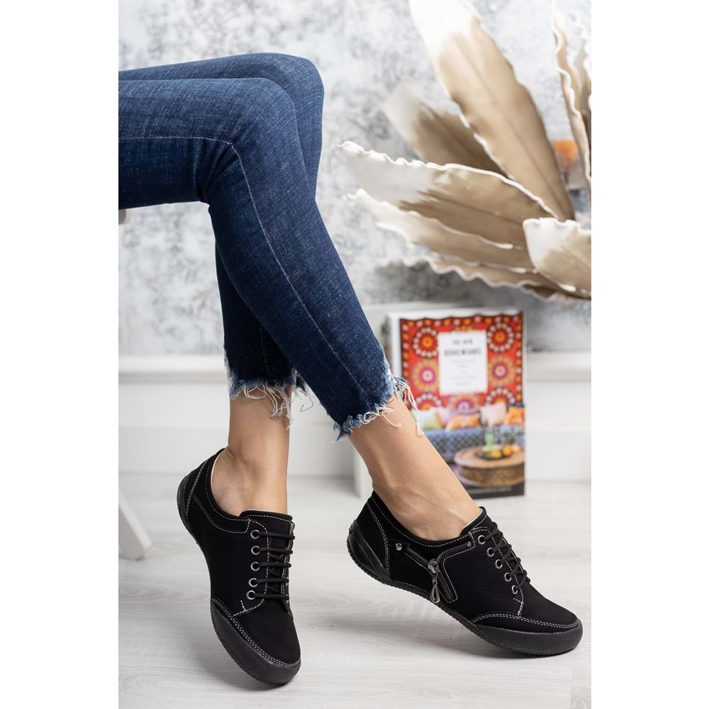 2234 Anatomik Tabanlı Kadın Günlük Spor Babet Ayakkabı - NKT02234-siyah-38