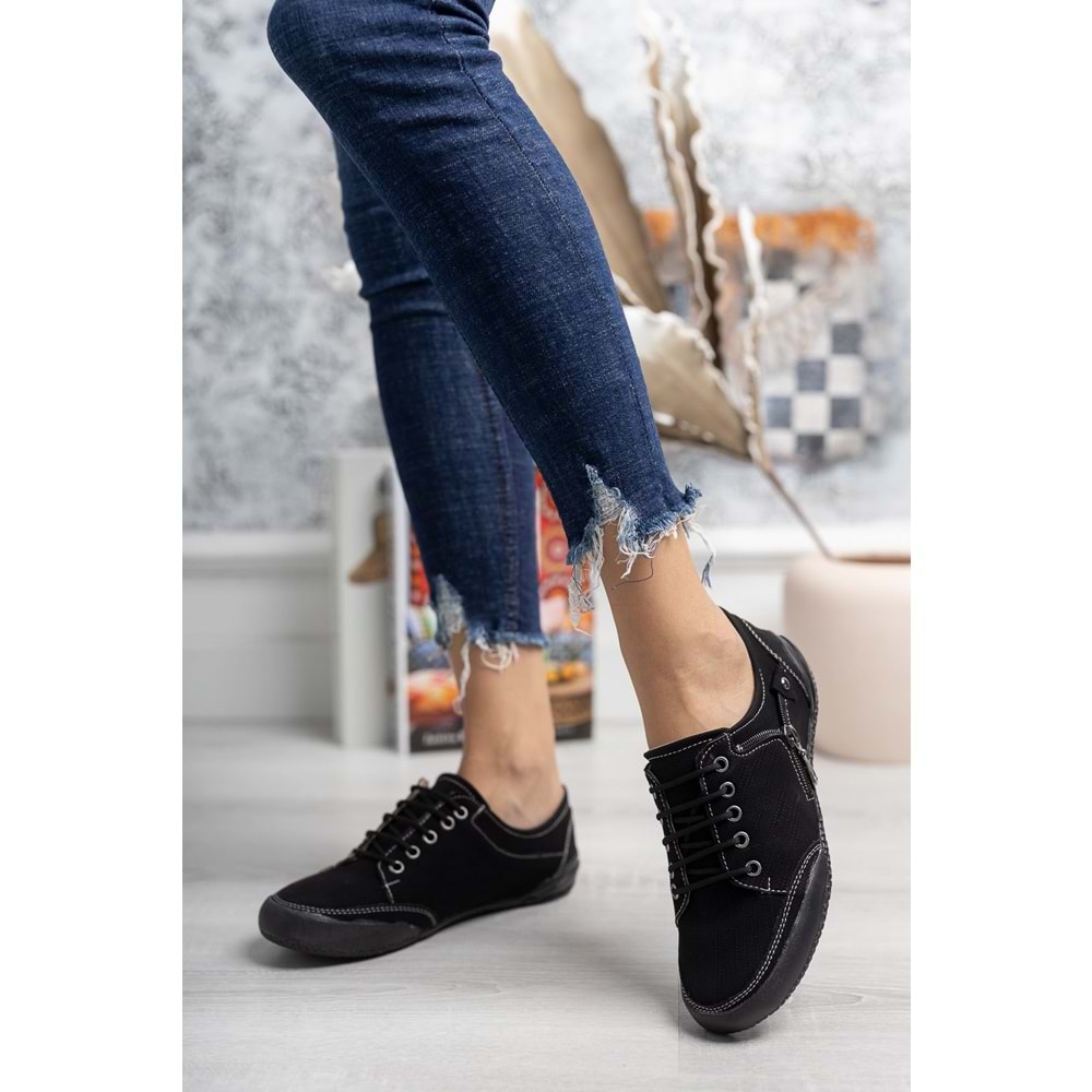 2234 Anatomik Tabanlı Kadın Günlük Spor Babet Ayakkabı - NKT02234-siyah-38