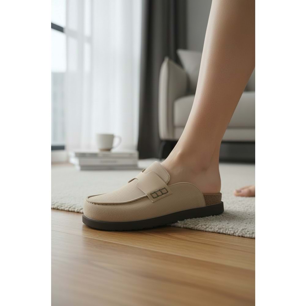 2235 İç Dış Hakiki Süet Deri Tam Ortopedik Üst Kalite Ev,Ofis,Misafir,Damat ve Gelin Çeyizlik Terlik - NKT02235-BEJ-41