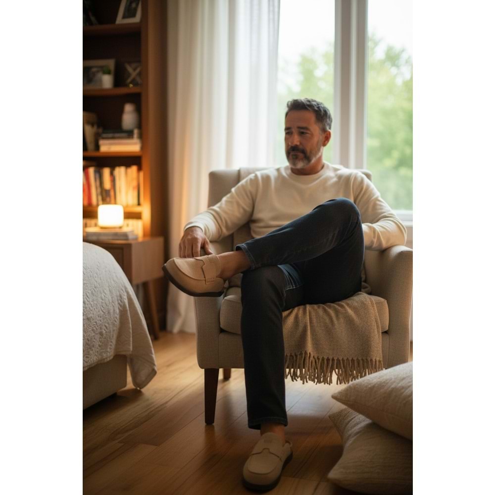 2235 İç Dış Hakiki Süet Deri Tam Ortopedik Üst Kalite Ev,Ofis,Misafir,Damat ve Gelin Çeyizlik Terlik - NKT02235-BEJ-41