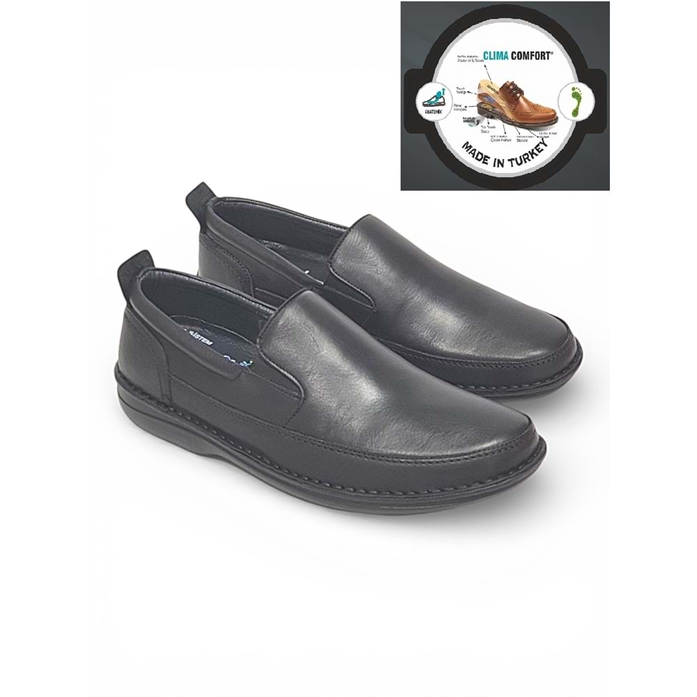 2237-Alme Hakiki Deri Üst Kalite Diabetic & Ortopedik Erkek Klasik Baba Ayakkabısı - NKT02237-siyah-45