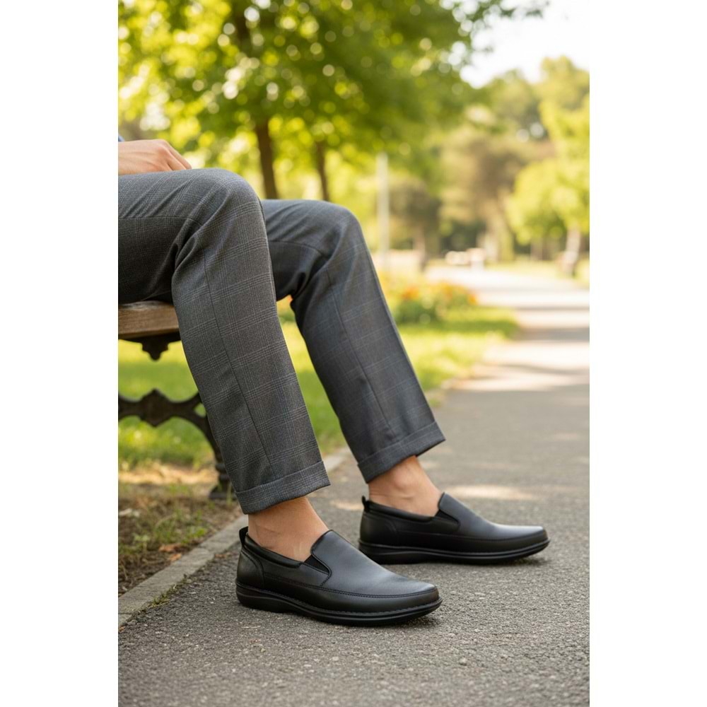 2237-Alme Hakiki Deri Üst Kalite Diabetic & Ortopedik Erkek Klasik Baba Ayakkabısı - NKT02237-siyah-45