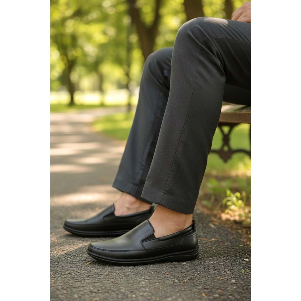 2237-Alme Hakiki Deri Üst Kalite Diabetic & Ortopedik Erkek Klasik Baba Ayakkabısı - NKT02237-siyah-45