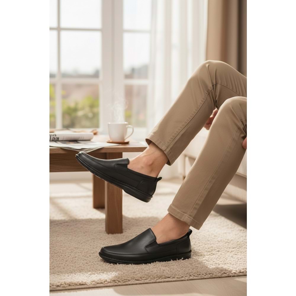 2237-Alme Hakiki Deri Üst Kalite Diabetic & Ortopedik Erkek Klasik Baba Ayakkabısı - NKT02237-siyah-45