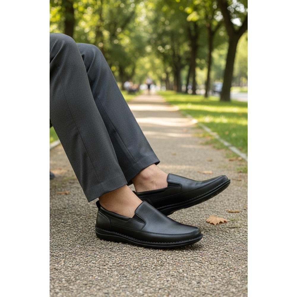 2237-Alme Hakiki Deri Üst Kalite Diabetic & Ortopedik Erkek Klasik Baba Ayakkabısı - NKT02237-siyah-45