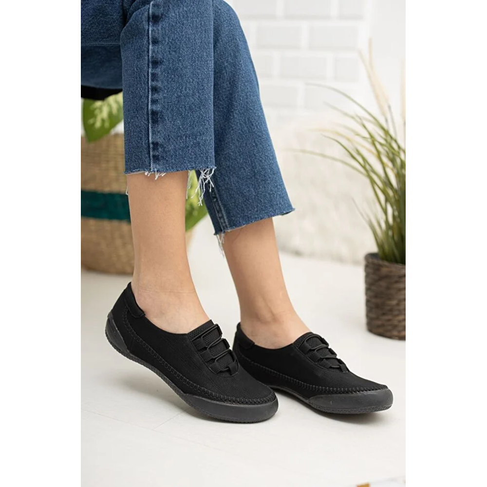 2244 Anatomik Tabanlı Kadın Günlük Spor Babet Ayakkabı - NKT02244-siyah-40