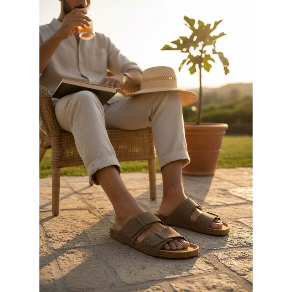 2245-Look Life Unisex Çift Tokalı Ultra Hafif Havuz,Plaj ve Günlük Kullanıma Uygun Terlik - NKT02245-Kum-46