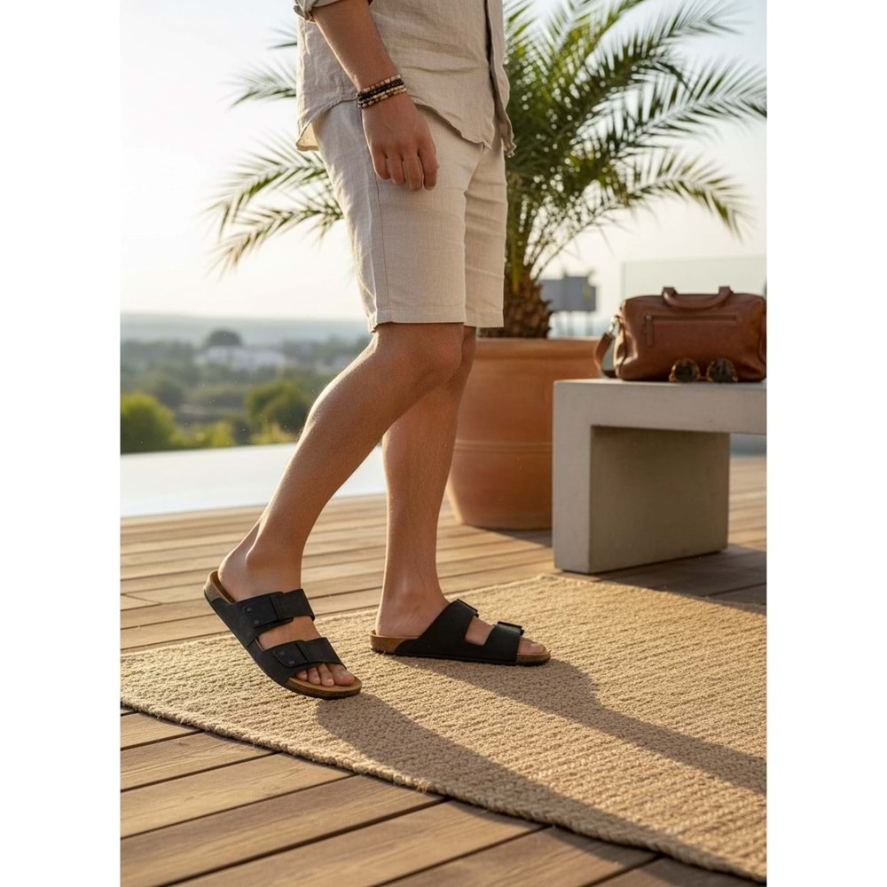 2245-Look Life Unisex Çift Tokalı Ultra Hafif Havuz,Plaj ve Günlük Kullanıma Uygun Terlik - NKT02245-siyah-46