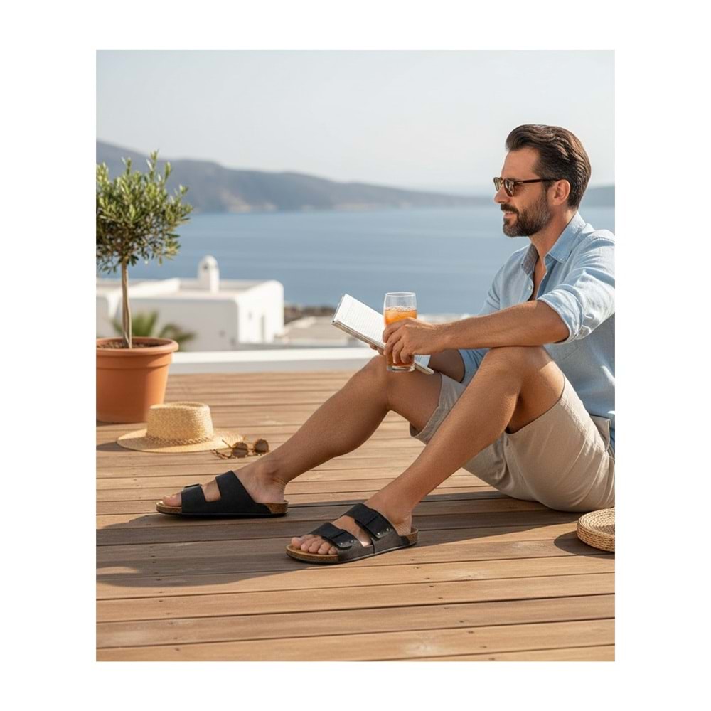 2245-Look Life Unisex Çift Tokalı Ultra Hafif Havuz,Plaj ve Günlük Kullanıma Uygun Terlik - NKT02245-siyah-46