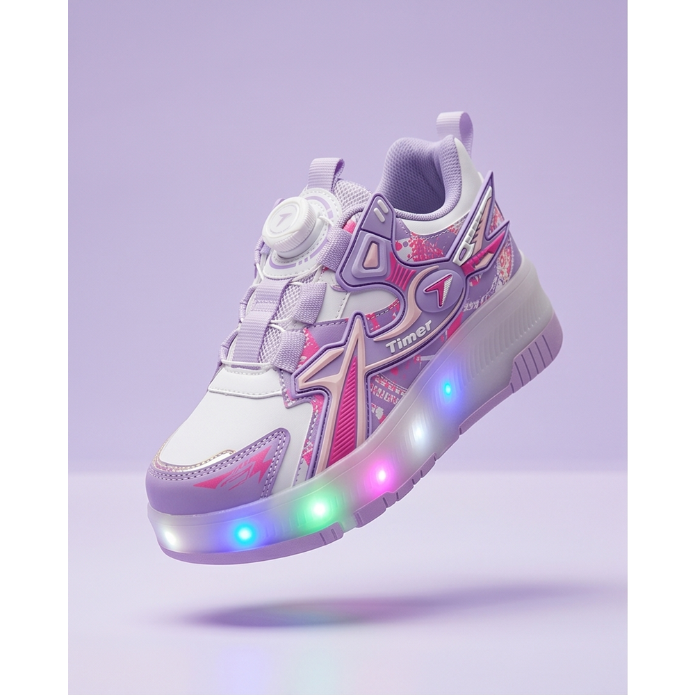 2249-Timer Led Işıklı Çift Tekerlekli Akıllı Bağcıklı Unisex Çocuk Patenli Ayakkabı - NKT02249-lila-30