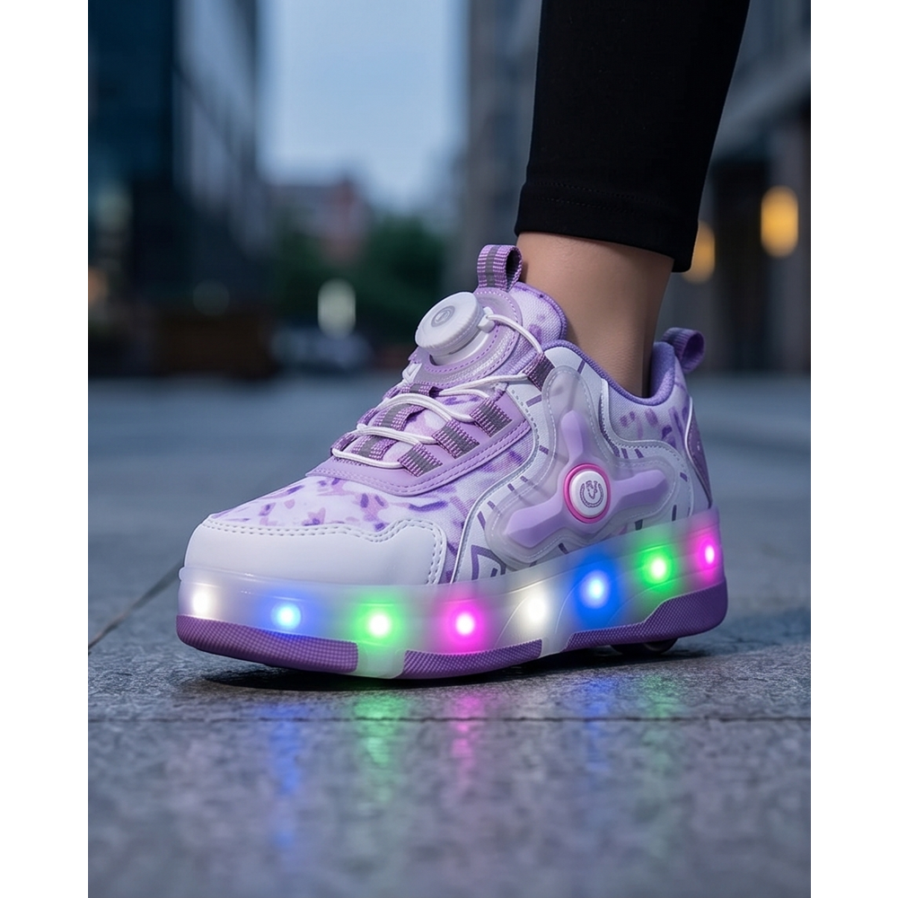 2256-N-Drops Led Işıklı Çift Tekerlekli Akıllı Bağcıklı Unisex Çocuk Patenli Ayakkabı - NKT02256-Beyaz-Lila-32
