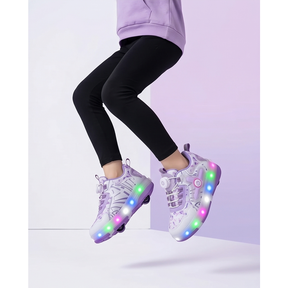 2256-N-Drops Led Işıklı Çift Tekerlekli Akıllı Bağcıklı Unisex Çocuk Patenli Ayakkabı - NKT02256-Beyaz-Lila-32