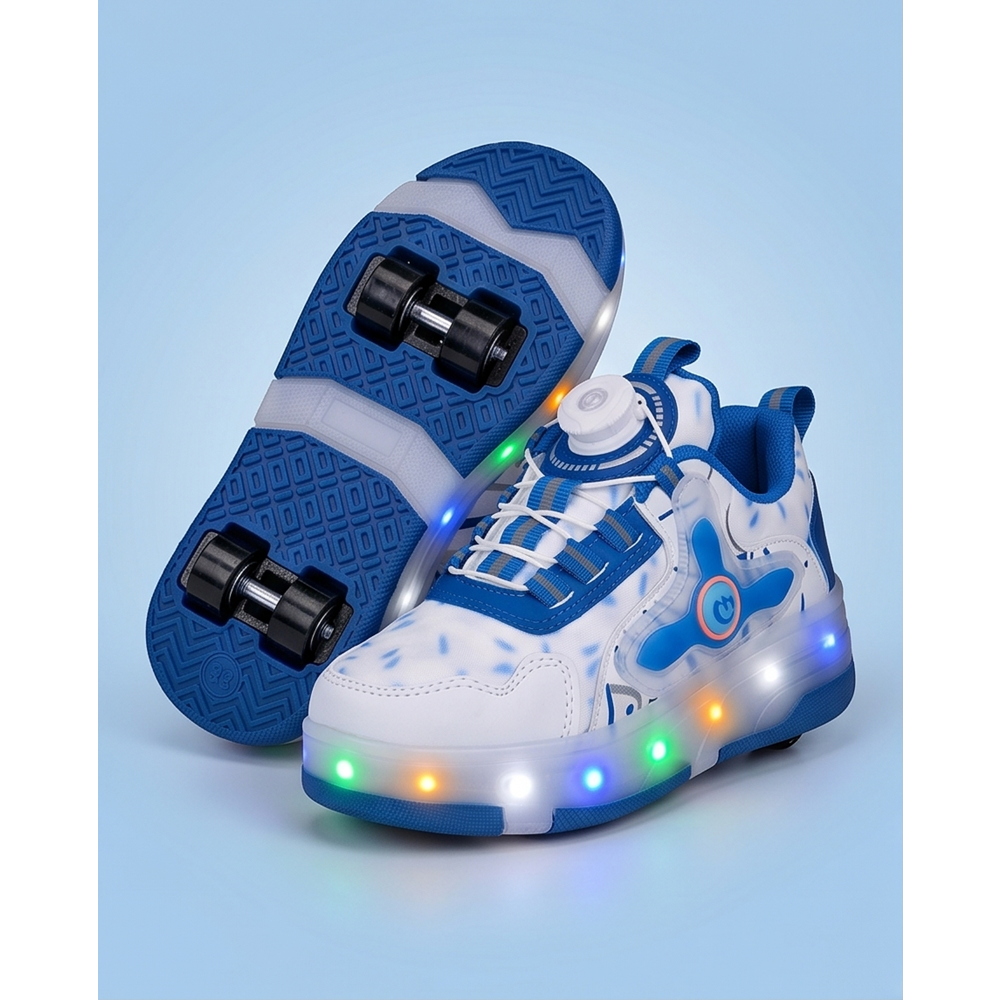 2256-N-Drops Led Işıklı Çift Tekerlekli Akıllı Bağcıklı Unisex Çocuk Patenli Ayakkabı - NKT02256-beyaz-mavi-33