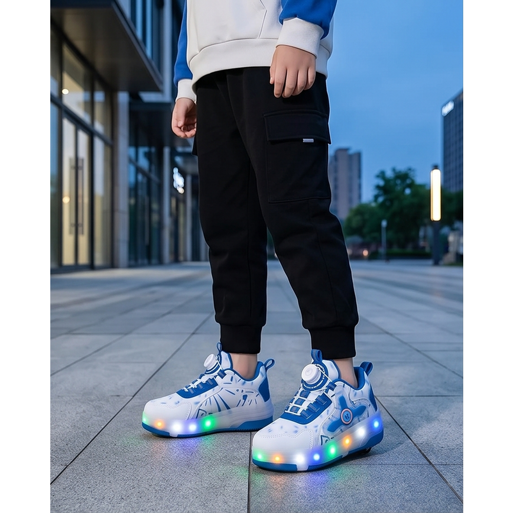 2256-N-Drops Led Işıklı Çift Tekerlekli Akıllı Bağcıklı Unisex Çocuk Patenli Ayakkabı - NKT02256-beyaz-mavi-33