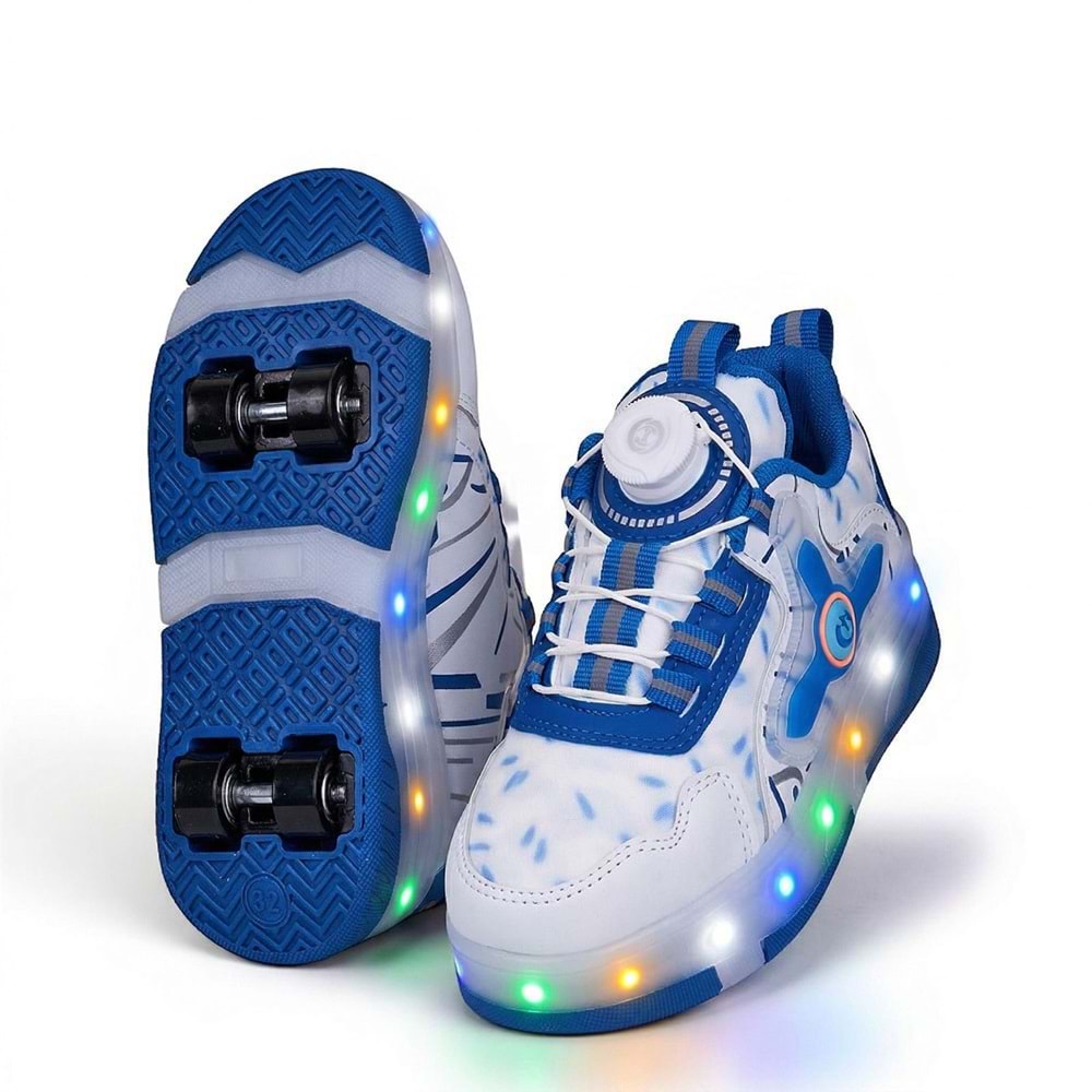 2256-N-Drops Led Işıklı Çift Tekerlekli Akıllı Bağcıklı Unisex Çocuk Patenli Ayakkabı - NKT02256-beyaz-mavi-33