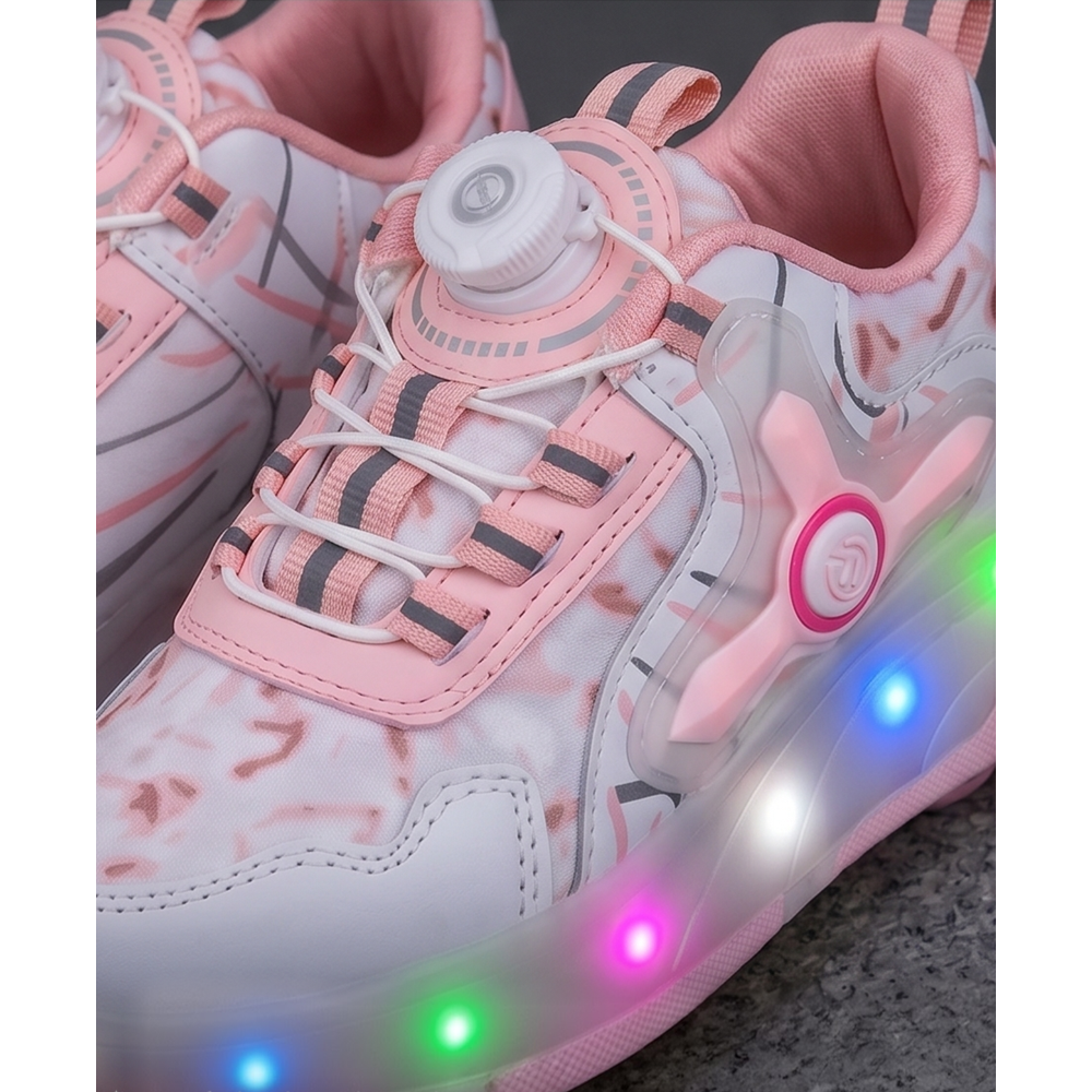 2256-N-Drops Led Işıklı Çift Tekerlekli Akıllı Bağcıklı Unisex Çocuk Patenli Ayakkabı - NKT02256-beyaz-pembe-31