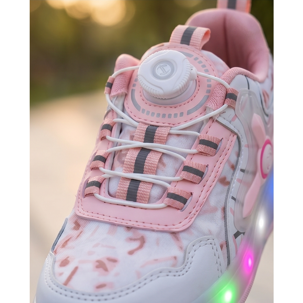 2256-N-Drops Led Işıklı Çift Tekerlekli Akıllı Bağcıklı Unisex Çocuk Patenli Ayakkabı - NKT02256-beyaz-pembe-31