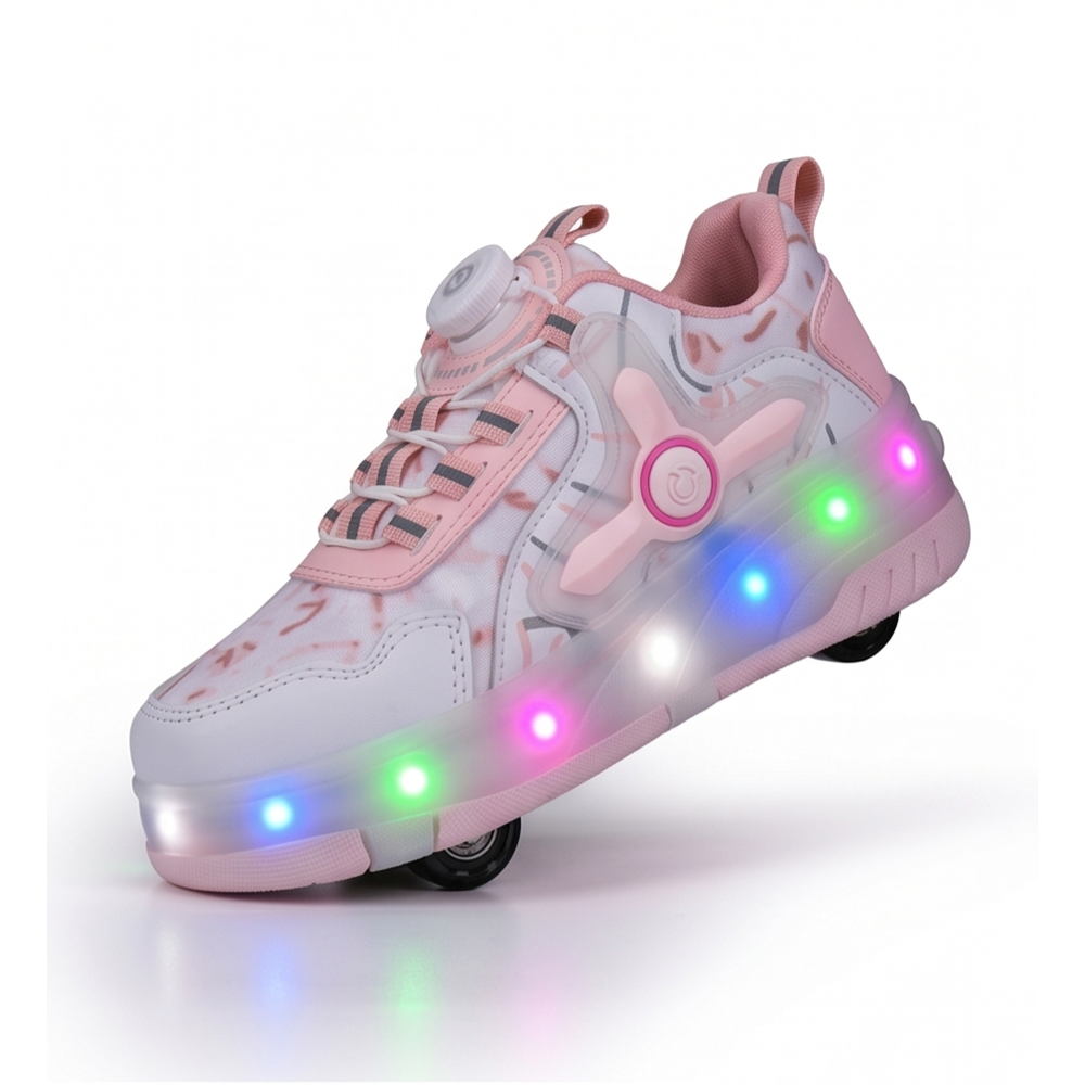 2256-N-Drops Led Işıklı Çift Tekerlekli Akıllı Bağcıklı Unisex Çocuk Patenli Ayakkabı - NKT02256-beyaz-pembe-31