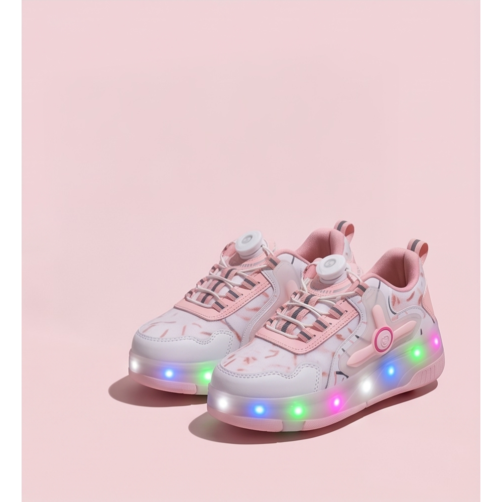 2256-N-Drops Led Işıklı Çift Tekerlekli Akıllı Bağcıklı Unisex Çocuk Patenli Ayakkabı - NKT02256-beyaz-pembe-31
