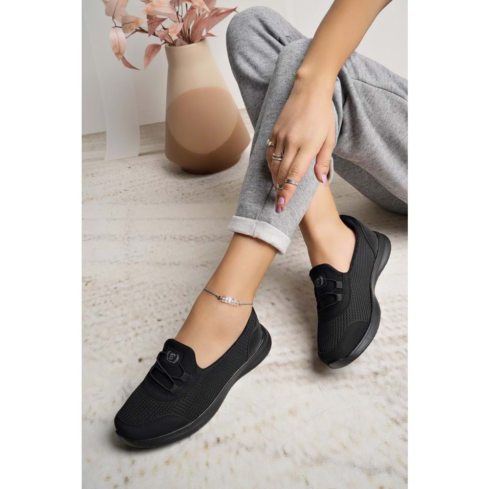 2257-Blacksea Anatomik Tabanlı Ultra Hafif Kadın Günlük Spor Babet Ayakkabı - NKT02257-siyah-38