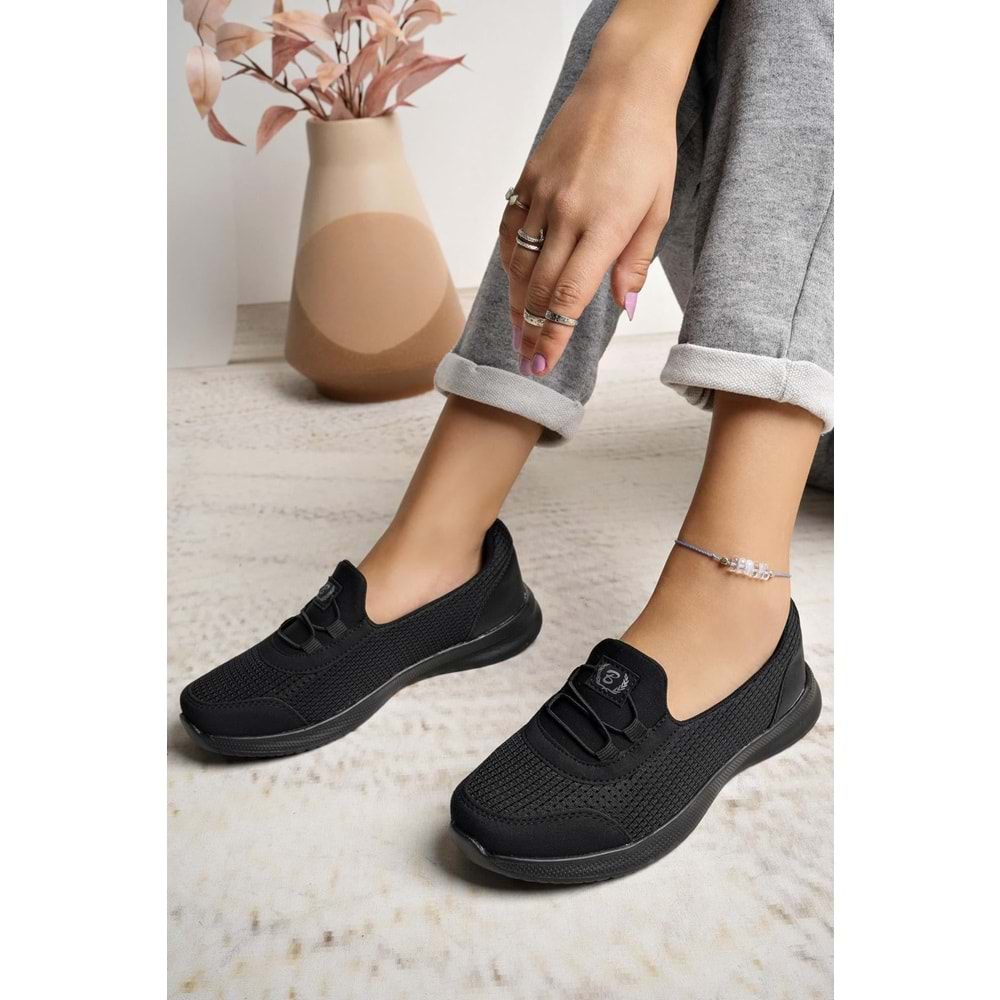 2257-Blacksea Anatomik Tabanlı Ultra Hafif Kadın Günlük Spor Babet Ayakkabı - NKT02257-siyah-38