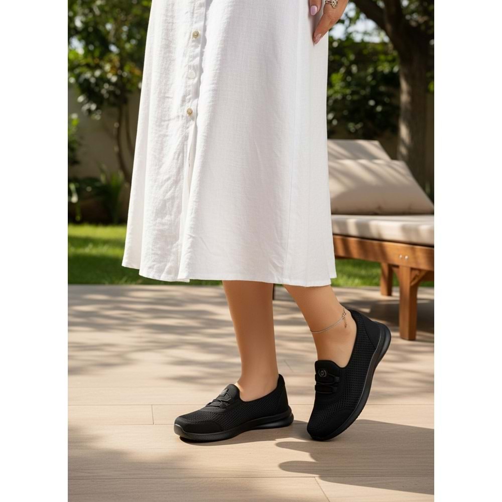 2257-Blacksea Anatomik Tabanlı Ultra Hafif Kadın Günlük Spor Babet Ayakkabı - NKT02257-siyah-38