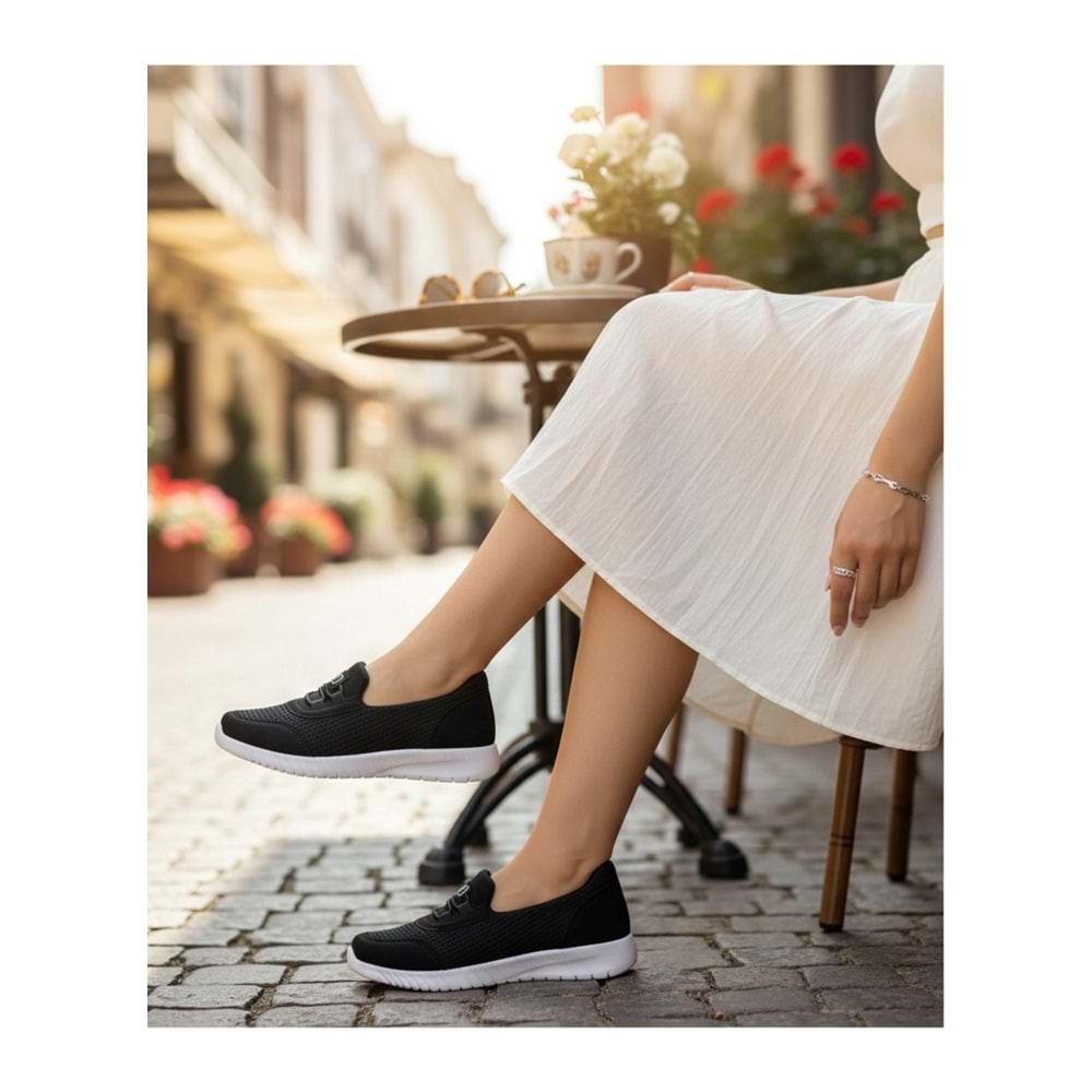 2257-Blacksea Anatomik Tabanlı Ultra Hafif Kadın Günlük Spor Babet Ayakkabı - NKT02257-siyah-beyaz-37