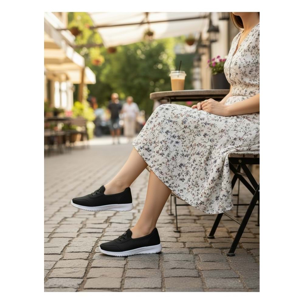 2257-Blacksea Anatomik Tabanlı Ultra Hafif Kadın Günlük Spor Babet Ayakkabı - NKT02257-siyah-beyaz-37