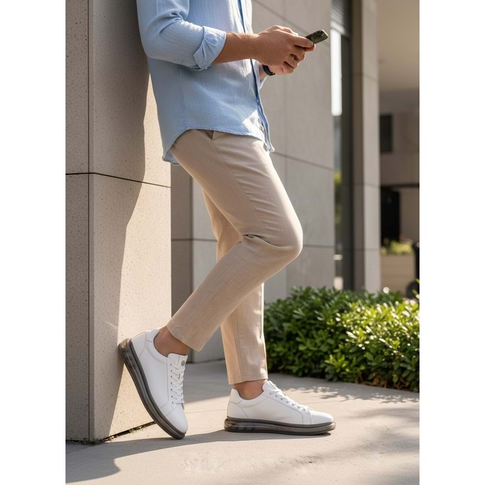 2274-Zanelle Hakiki Full Duble Deri Üst Kalite Premıum Erkek Sneaker Ayakkabı - NKT02274-BEYAZ-41