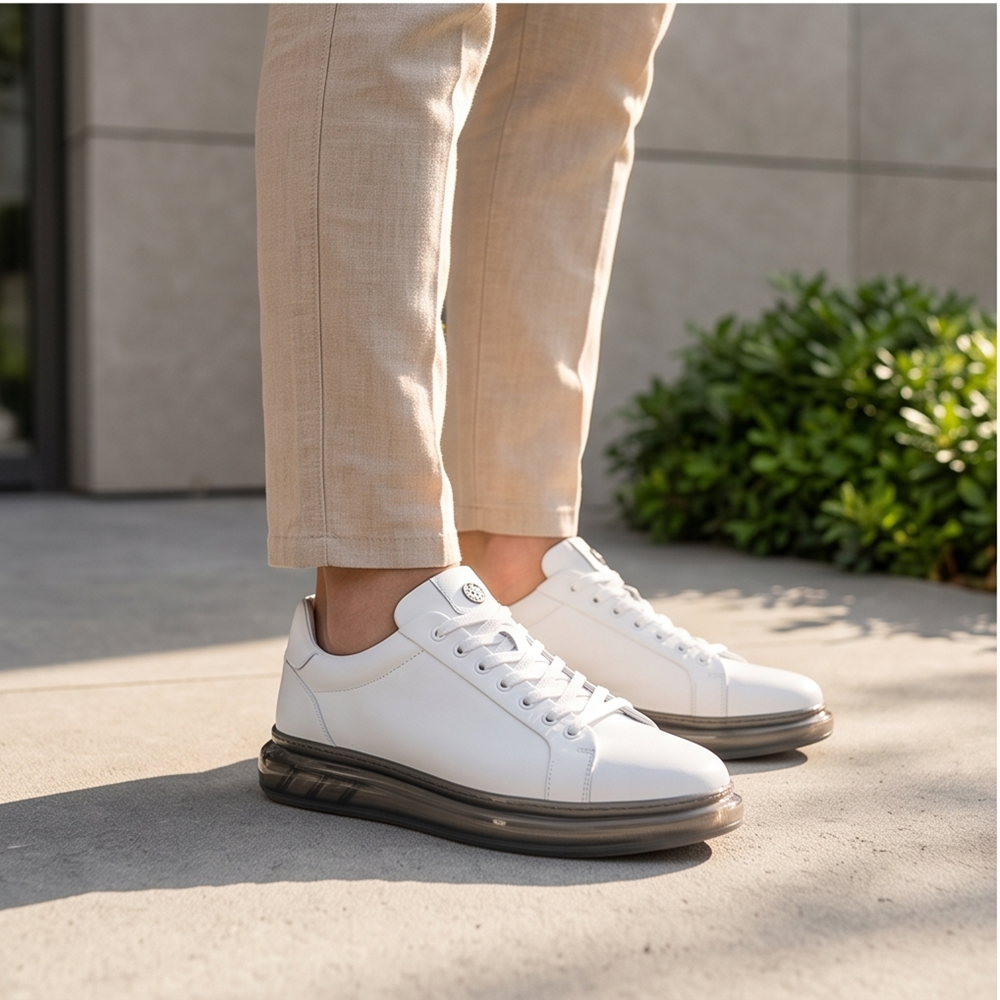2274-Zanelle Hakiki Full Duble Deri Üst Kalite Premıum Erkek Sneaker Ayakkabı - NKT02274-BEYAZ-41