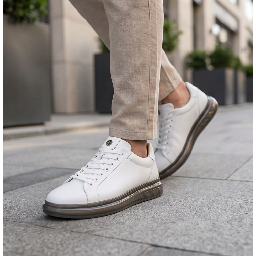2274-Zanelle Hakiki Full Duble Deri Üst Kalite Premıum Erkek Sneaker Ayakkabı - NKT02274-BEYAZ-41