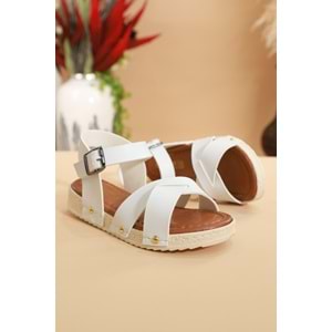 Kidessa 055 Anatomik Tabanlı Bantlı Kız Çocuk Günlük Sandalet - BEYAZ - 30 - NKT00055-BEYAZ-30