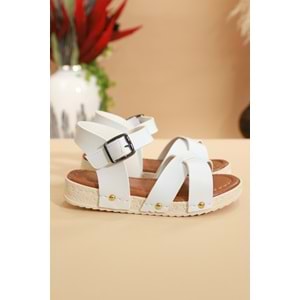 Kidessa 055 Anatomik Tabanlı Bantlı Kız Çocuk Günlük Sandalet - BEYAZ - 30 - NKT00055-BEYAZ-30