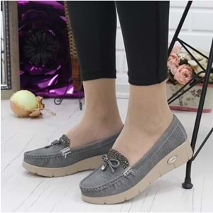 Konfores 086 Anatomik Tabanlı Bayan Dolgu Topuk Günlük Ayakkabı - gri - 38