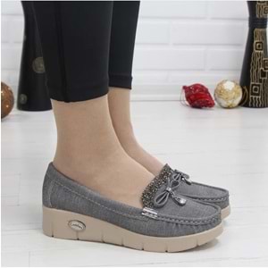 Konfores 086 Anatomik Tabanlı Bayan Dolgu Topuk Günlük Ayakkabı - gri - 38