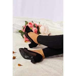 Konfores 924 Bayan Stiletto Kalın Topuklu Ayakkabı - NKT00924-siyah nubuk-36